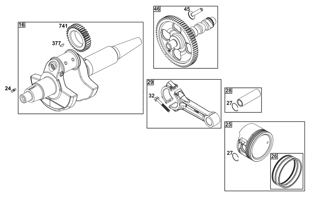 Crankshaft Group Diagram and Parts List for 613277-0011-E1 400000 - 699999 Briggs and Stratton Engine